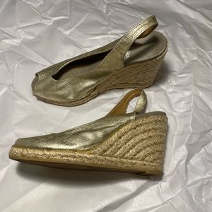 Castaner Gold Wedge Heel Espadrilles